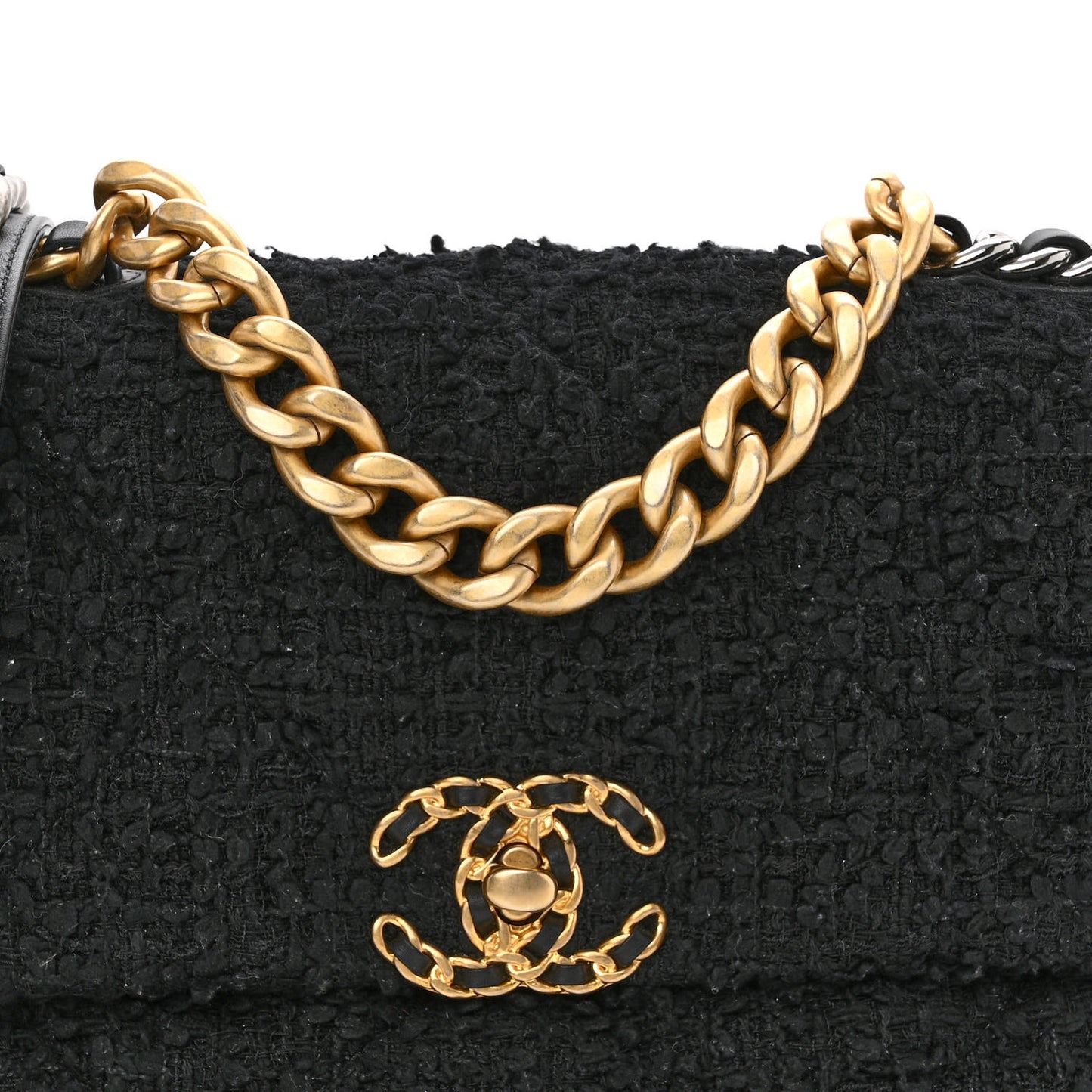 Tweed Quilted Medium Chanel 19 Flap Black