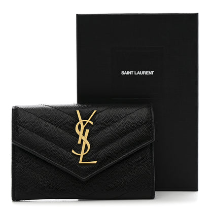 Saint Laurent Grain De Poudre Matelasse Chevron Small Monogram Envelope Wallet Black 8 of 8