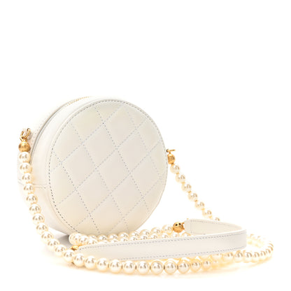 Chanel Lambskin Quilted Pearl Round Clutch With Chain White 3 of 9
