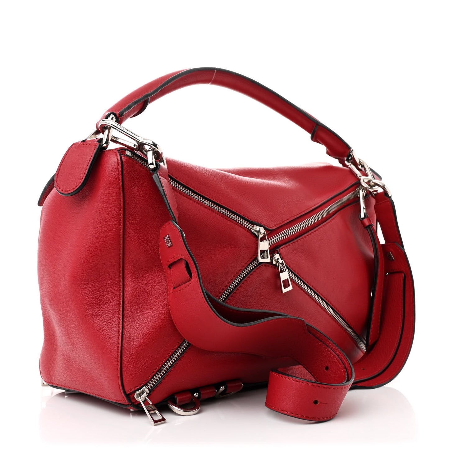 Calfskin Zipper Puzzle Bag Red