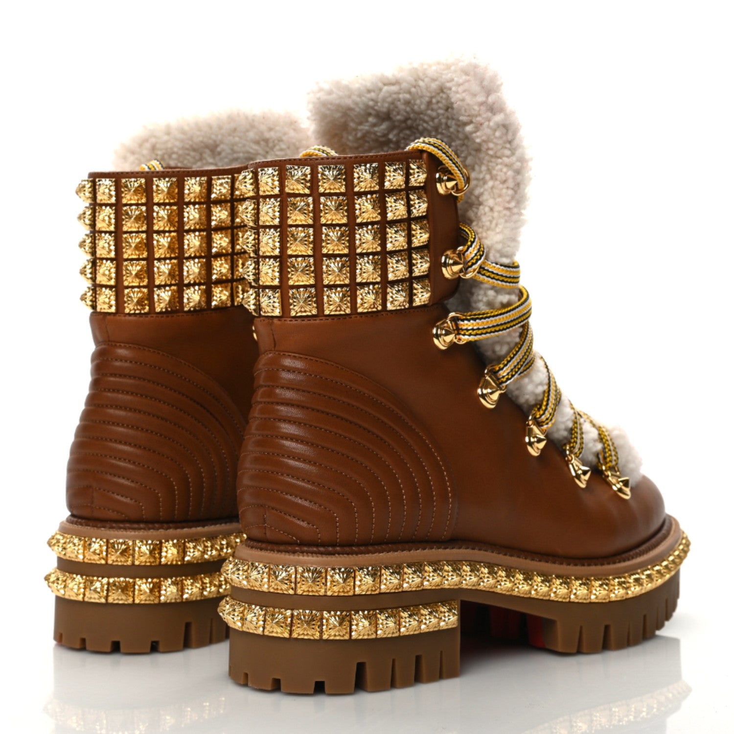 Christian Louboutin Calfskin Studded Shearling Yeti Donna Boots 36.5 Natural 4 of 6