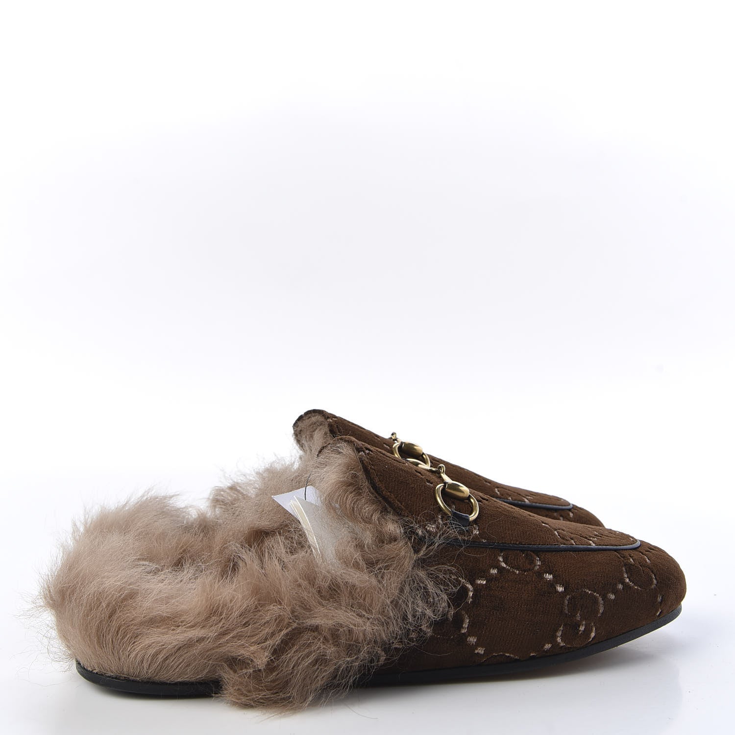 Gucci Velvet GG Monogram Fur Womens Princetown Slippers 37.5 Brown Black Natural 4 of 9