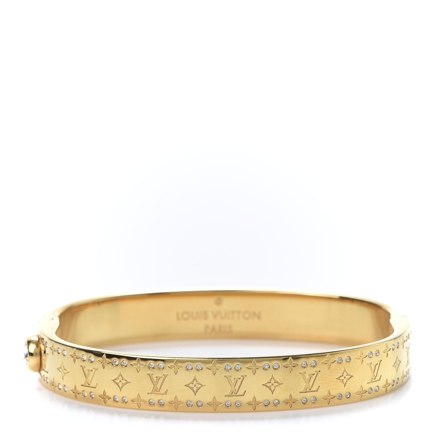 Louis Vuitton Brass Crystal Monogram Nanogram Strass Cuff M Gold 1 of 6