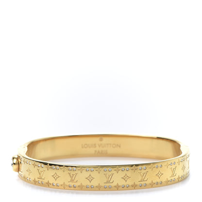 Louis Vuitton Brass Crystal Monogram Nanogram Strass Cuff M Gold 1 of 6