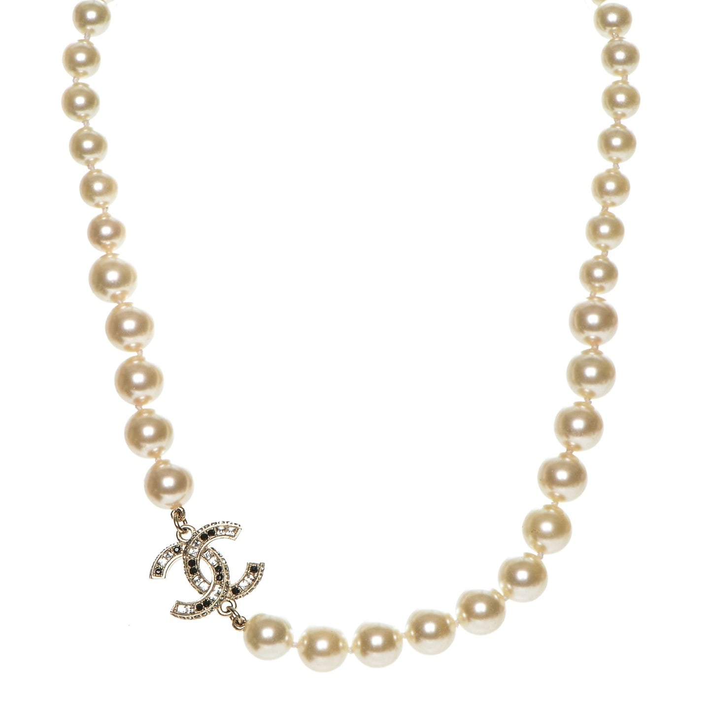 Pearl Crystal CC Short Necklace Gold
