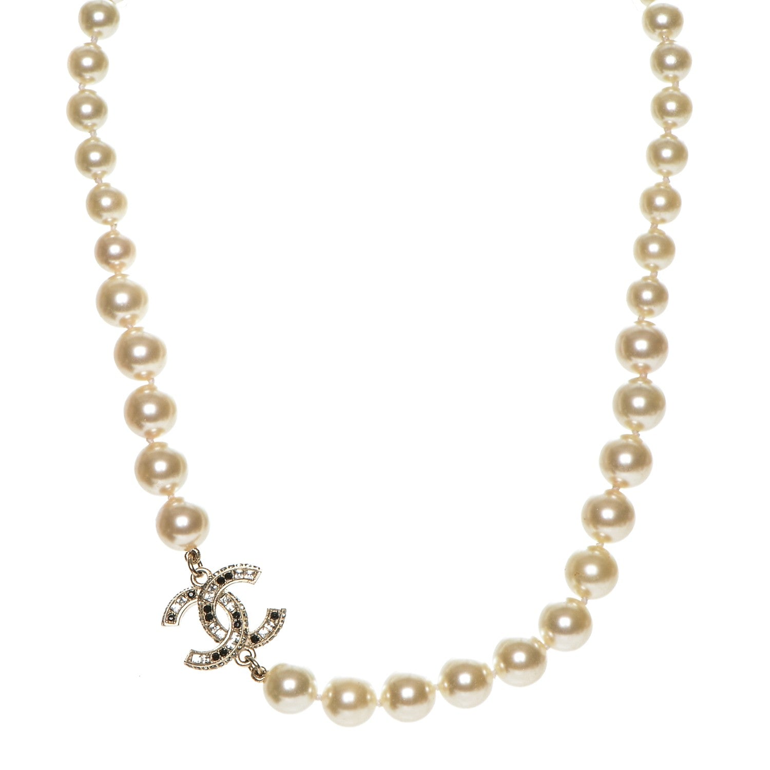 Chanel Pearl Crystal CC Short Necklace Gold 1 of 5