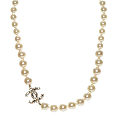 Chanel Pearl Crystal CC Short Necklace Gold 1 of 5