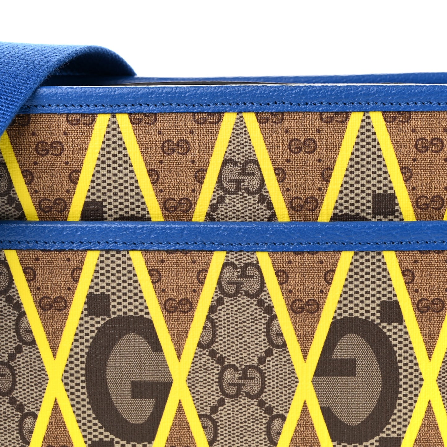 GG Supreme Monogram Mix Textured Dollar Calfskin Rhombus Inlay Crossbody Bag Beige Ebony Harvest Joy Blue