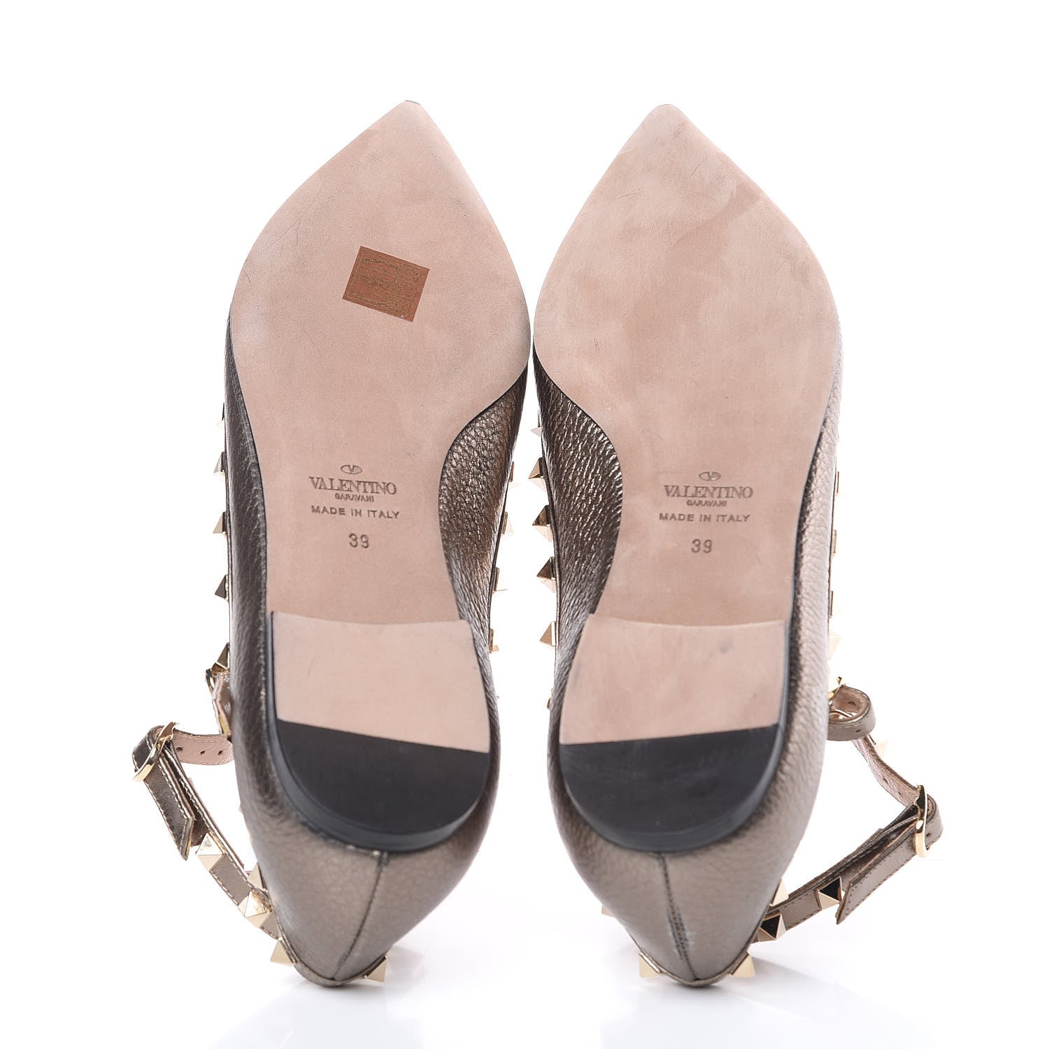 Valentino Garavani Metallic Pebbled Calfskin Rockstud Cage Ballerina Flats 39 Sasso 4 of 7