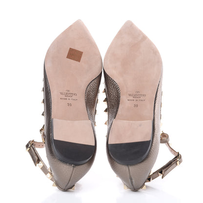 Valentino Garavani Metallic Pebbled Calfskin Rockstud Cage Ballerina Flats 39 Sasso 4 of 7