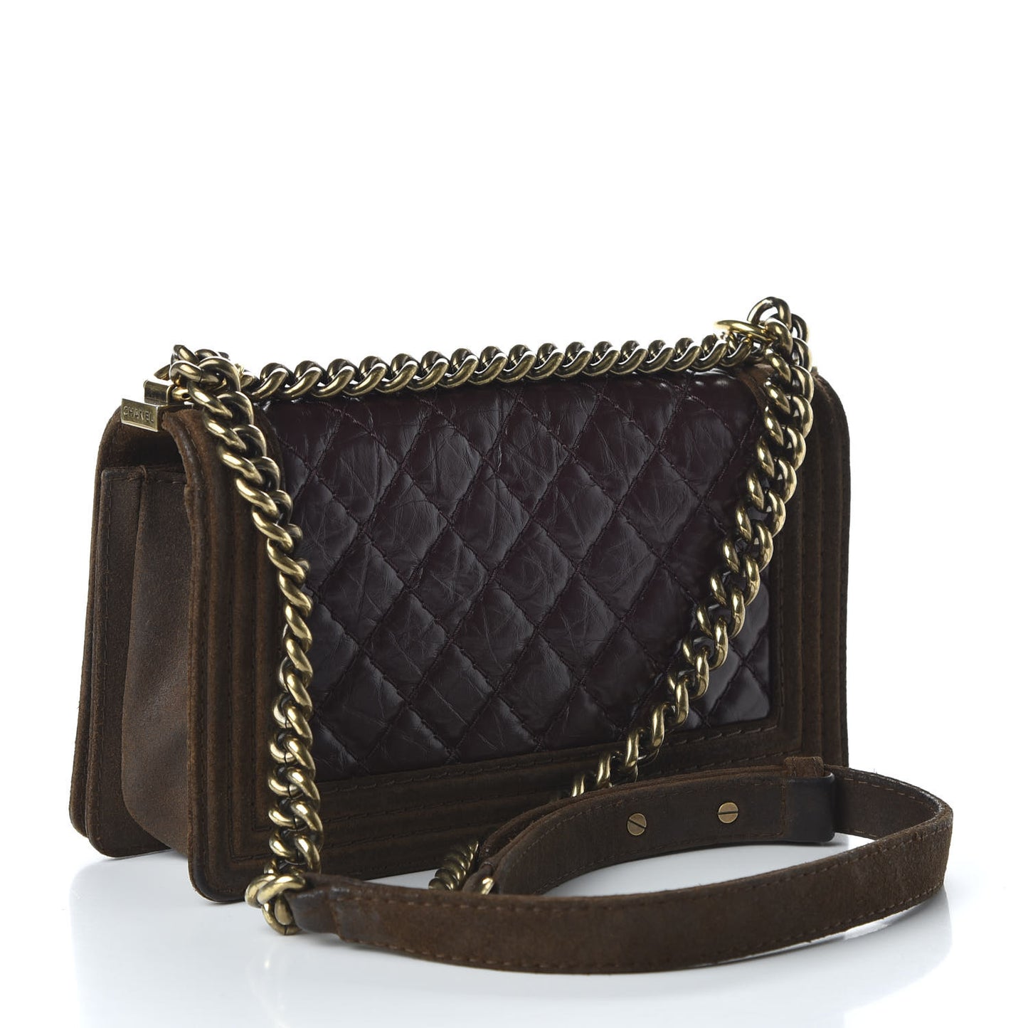 Aged Calfskin Nubuck Quilted Medium Boy Flap Burgundy