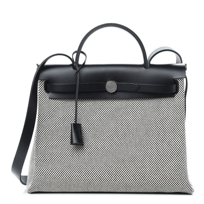 Hermes Vache Hunter Criss Viking Herbag Zip Retourne 31 PM Ecru Black 4 of 13