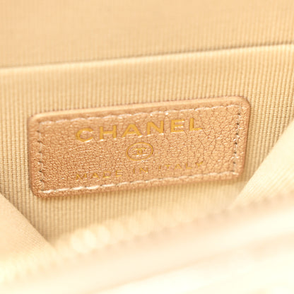 Chanel Metallic Lambskin Quilted Round Clip On Coin Purse Airpods Case Gold 7 of 9