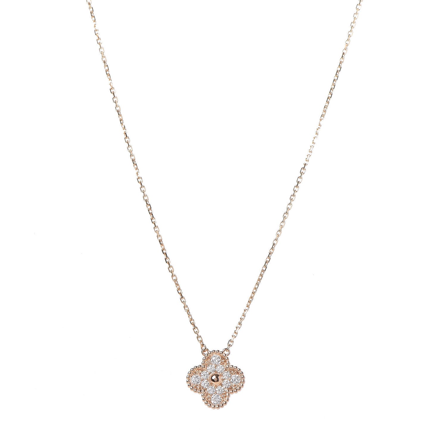 18K Rose Gold Diamond Vintage Alhambra Pendant Necklace