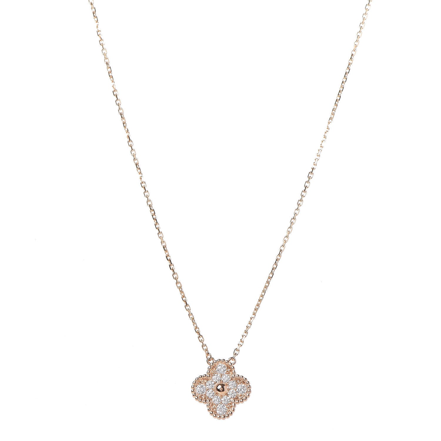 Van Cleef & Arpels 18K Rose Gold Diamond Vintage Alhambra Pendant Necklace 1 of 8