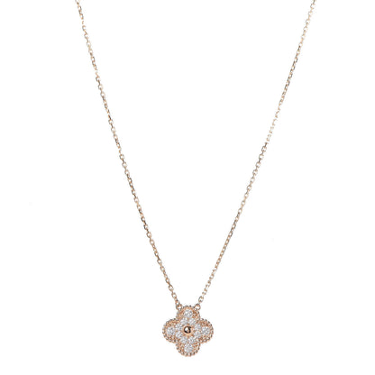 Van Cleef & Arpels 18K Rose Gold Diamond Vintage Alhambra Pendant Necklace 1 of 8