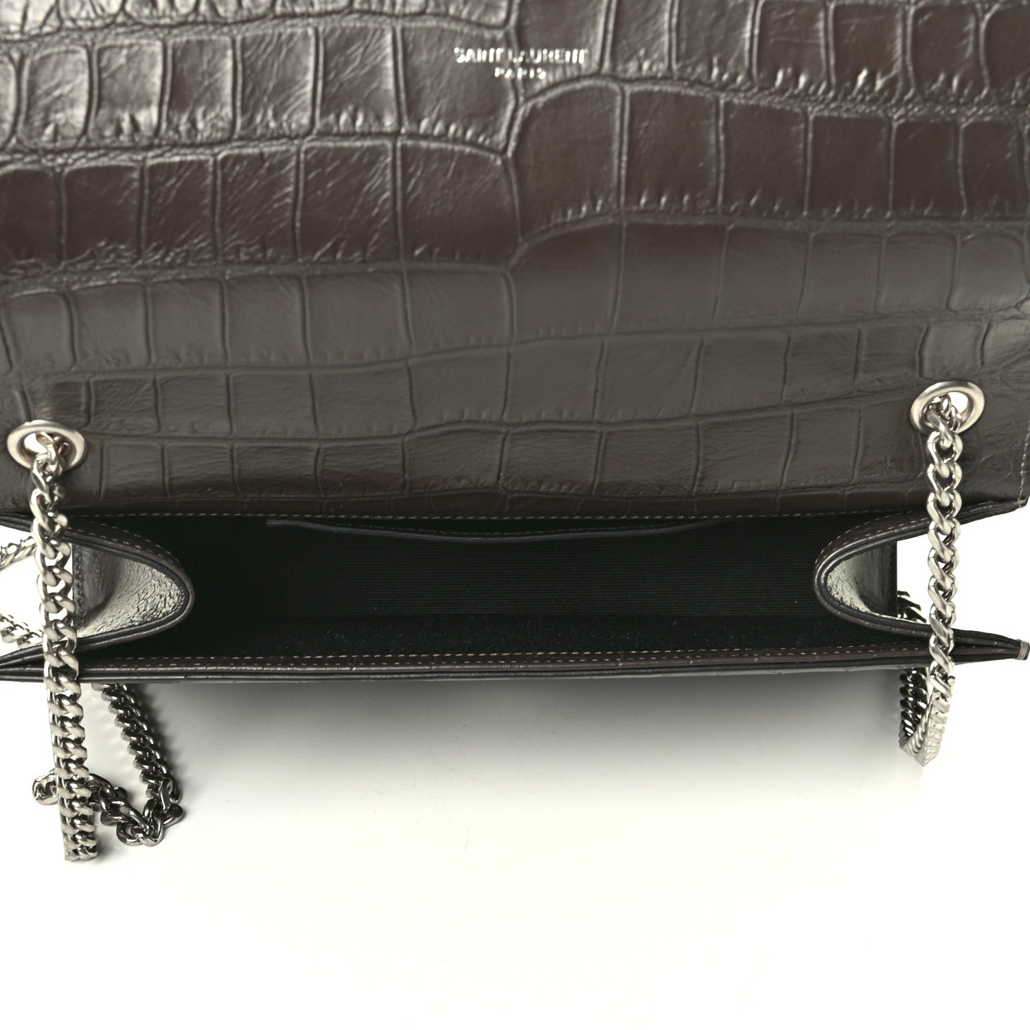 Saint Laurent Calfskin Crocodile Embossed Medium Classic Monogram Kate Tassel Satchel Coal 4 of 6