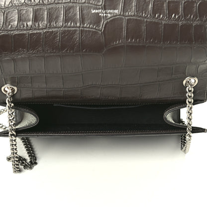 Saint Laurent Calfskin Crocodile Embossed Medium Classic Monogram Kate Tassel Satchel Coal 4 of 6