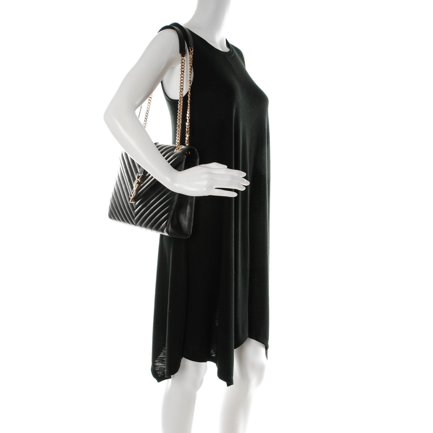 Smooth Calfskin Matelasse Chevron Large Monogram Satchel Black