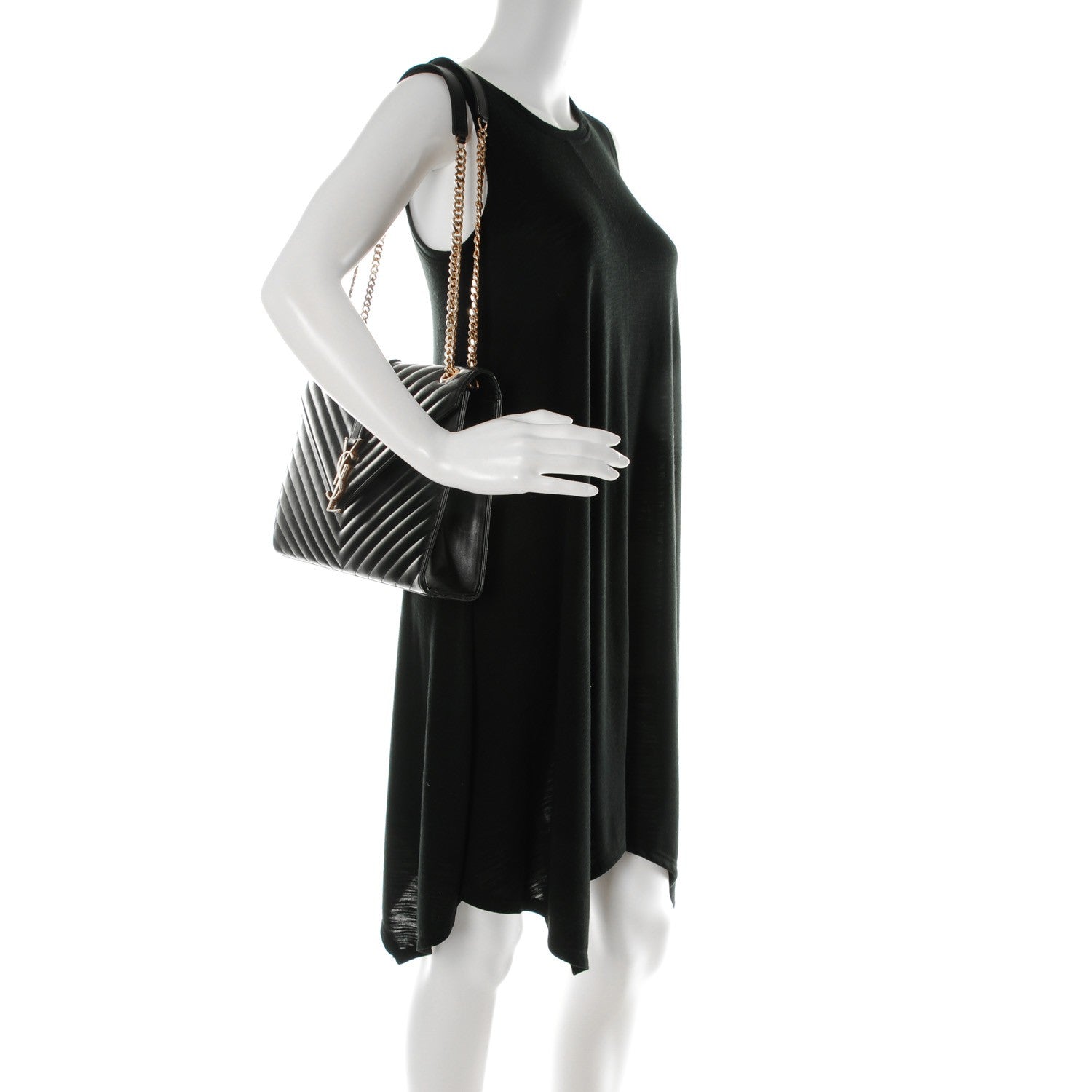 Saint Laurent Smooth Calfskin Matelasse Chevron Large Monogram Satchel Black 2 of 12