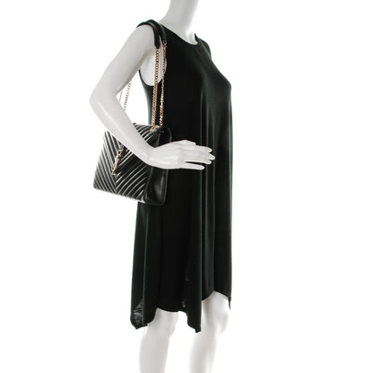 Saint Laurent Smooth Calfskin Matelasse Chevron Large Monogram Satchel Black 2 of 12