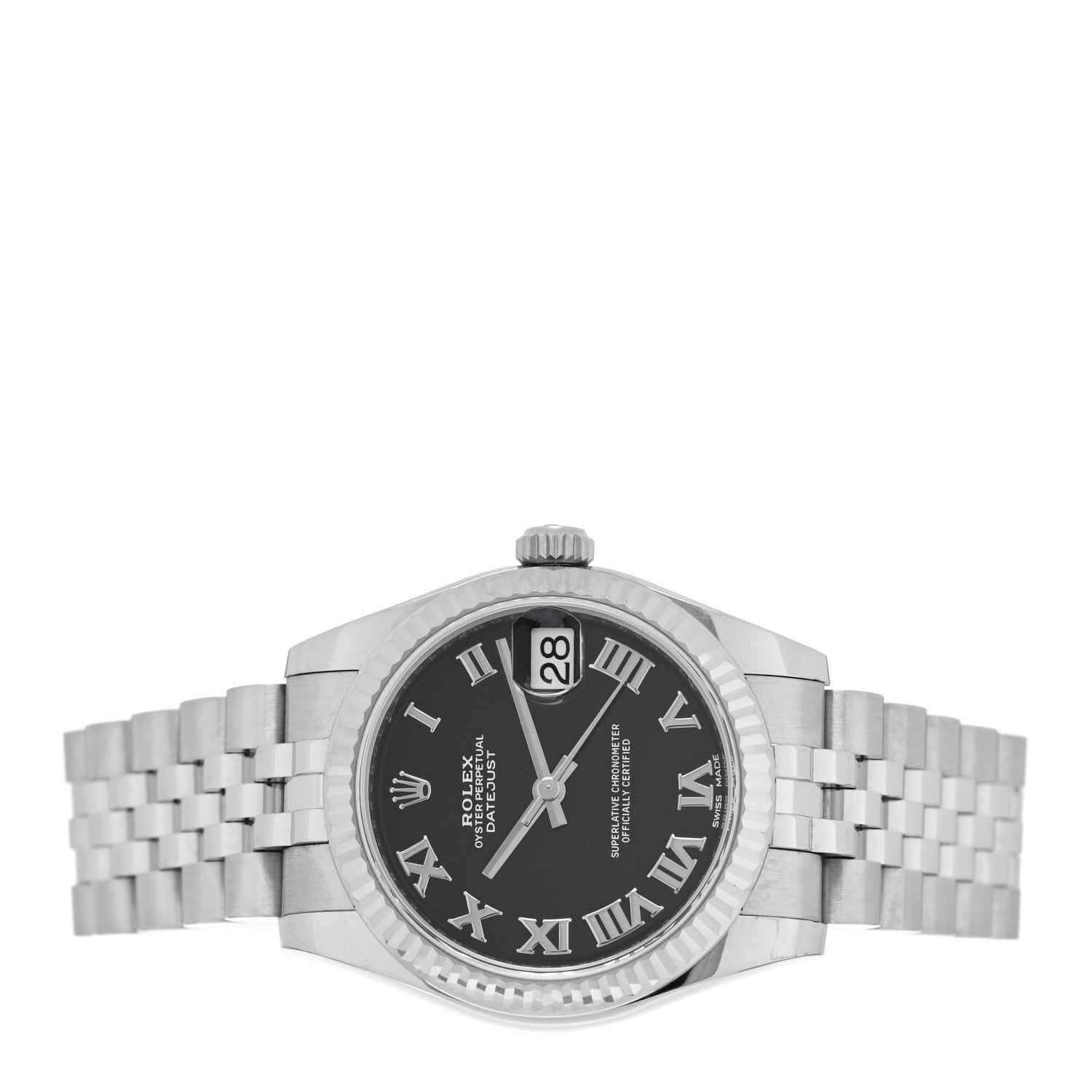 Rolex Stainless Steel 18K White Gold 31mm Oyster Perpetual Datejust Watch Black Roman 178274 2 of 5