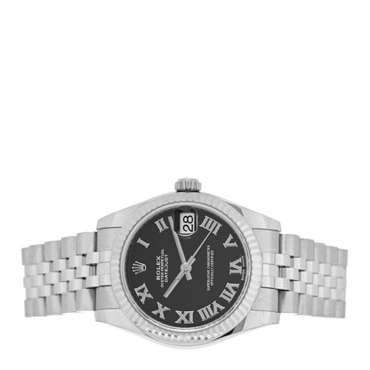 Rolex Stainless Steel 18K White Gold 31mm Oyster Perpetual Datejust Watch Black Roman 178274 2 of 5