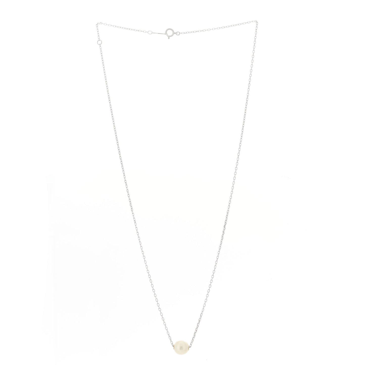 18K White Gold Akoya Pearl 8mm Single Pendant Necklace