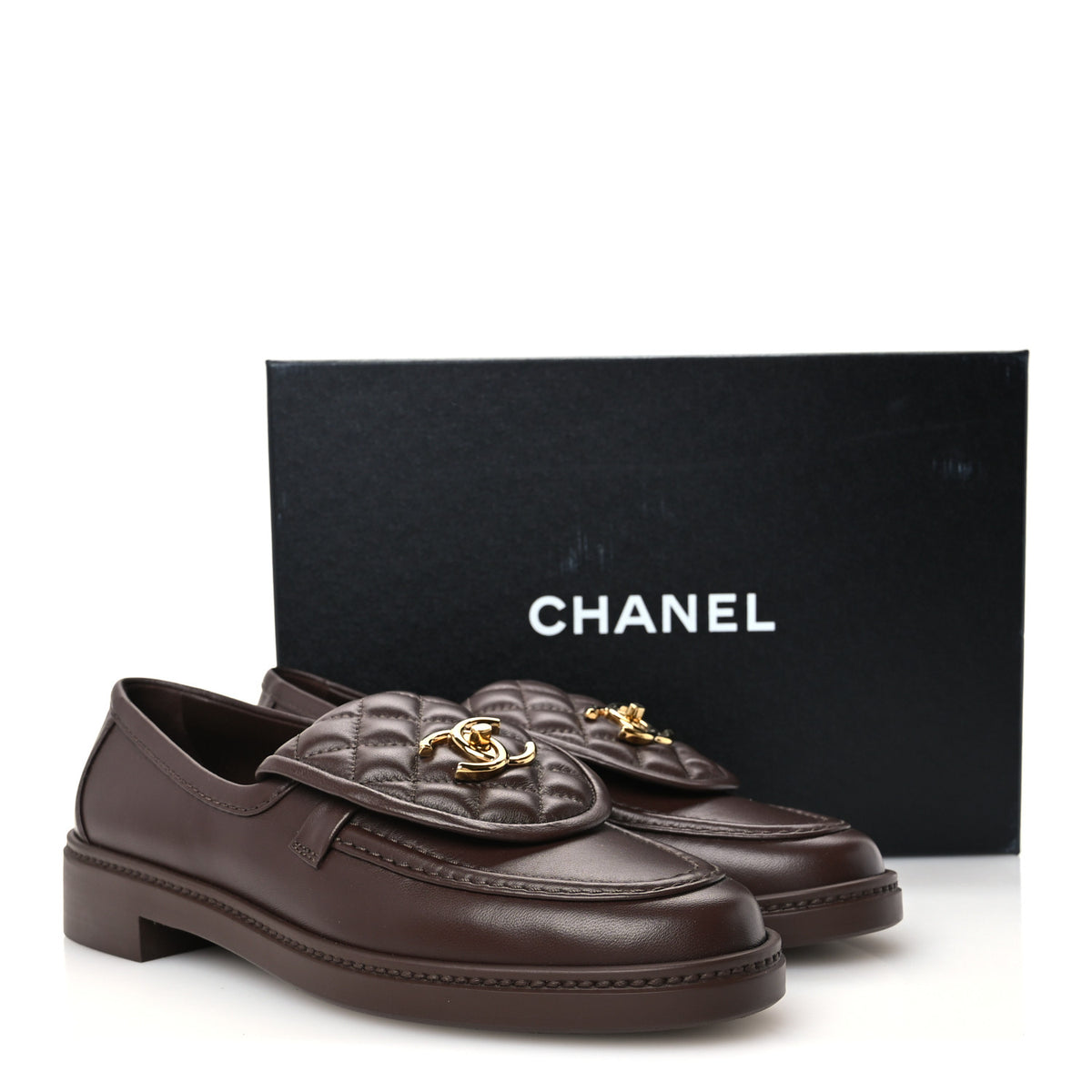 Chanel Lambskin Quilted CC Turnlock Loafers 39 Dark Brown 11 of 11