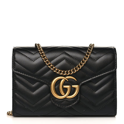 Gucci Calfskin Matelasse GG Marmont Chain Wallet Black 1 of 10
