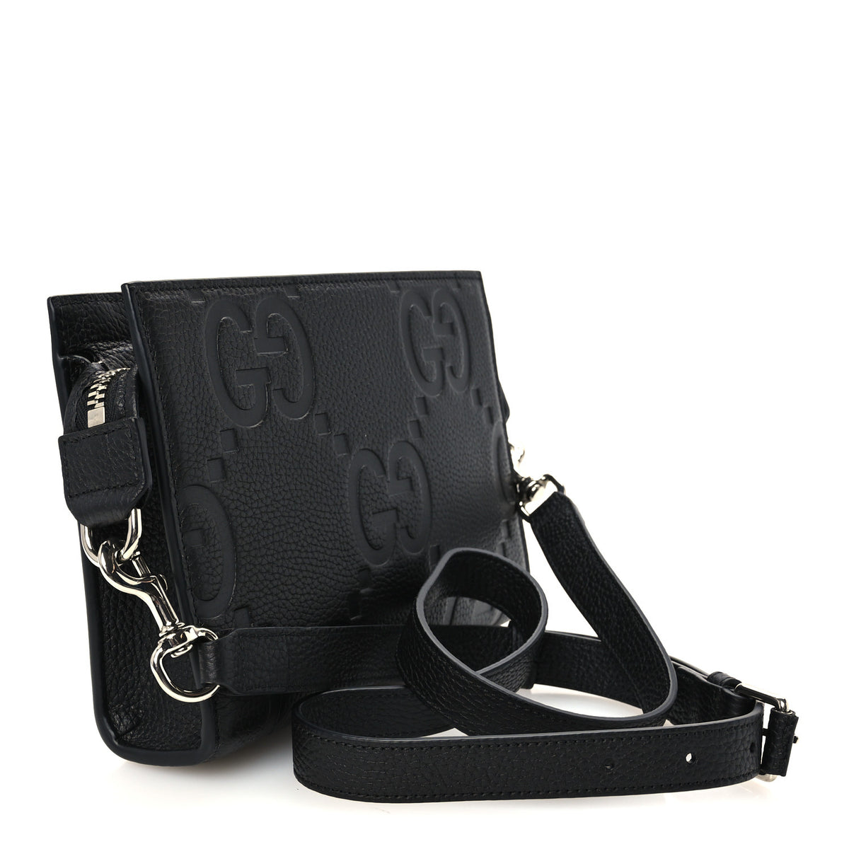 Gucci Piuma Calfskin Jumbo GG Embossed Medium Messenger Bag Black 3 of 10