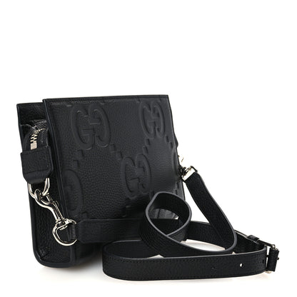 Gucci Piuma Calfskin Jumbo GG Embossed Medium Messenger Bag Black 3 of 10
