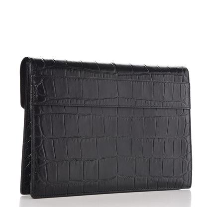 Alexander McQueen Calfskin Crocodile Embossed Large Envelope Clutch Black 3 of 8