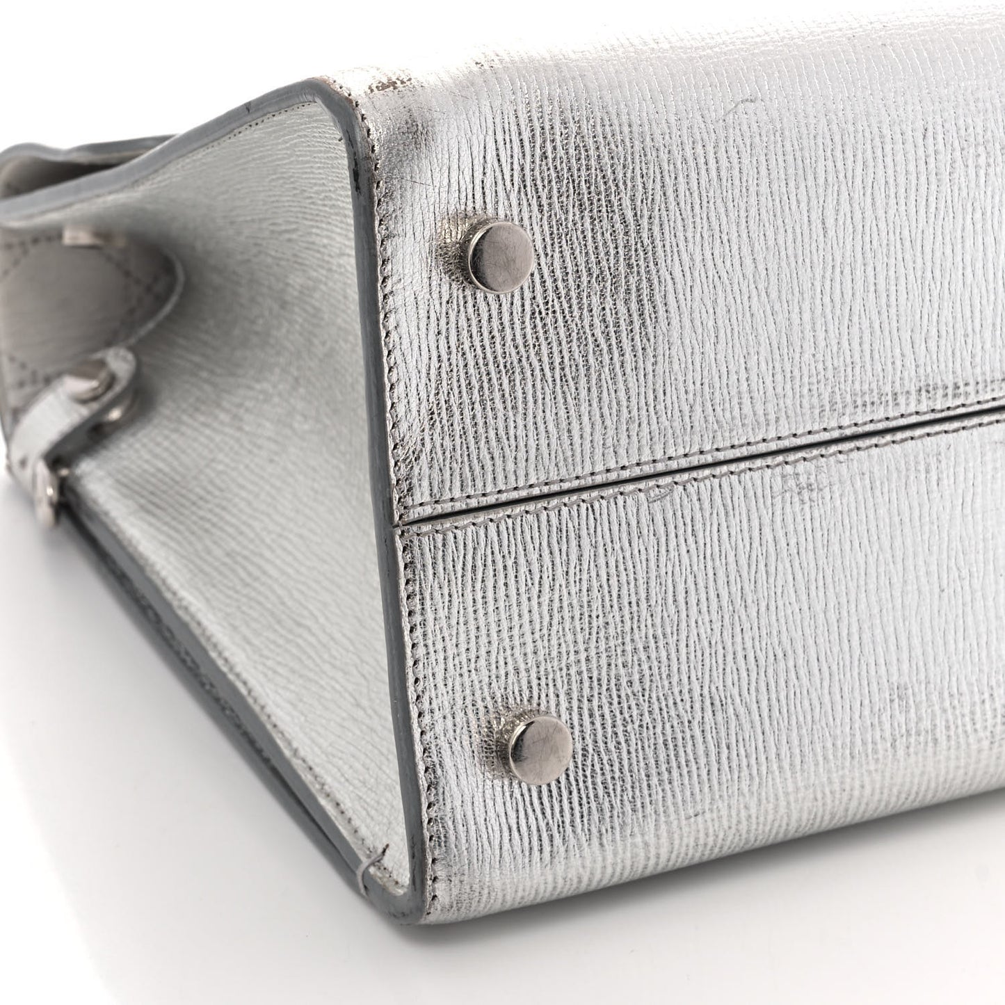 Metallic Goatskin Medium Diorever Flap Silver