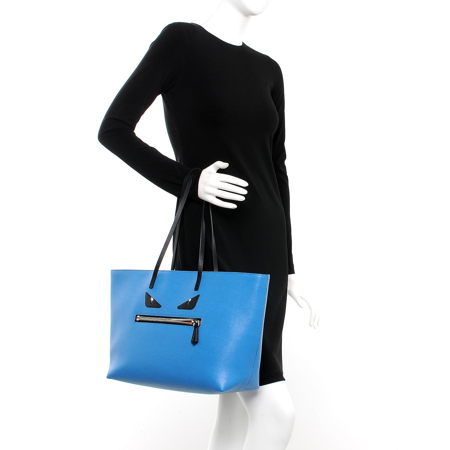 Fendi Vitello Elite Cuoio Monster Buggies Medium Roll Tote Blue Royal Black 2 of 8
