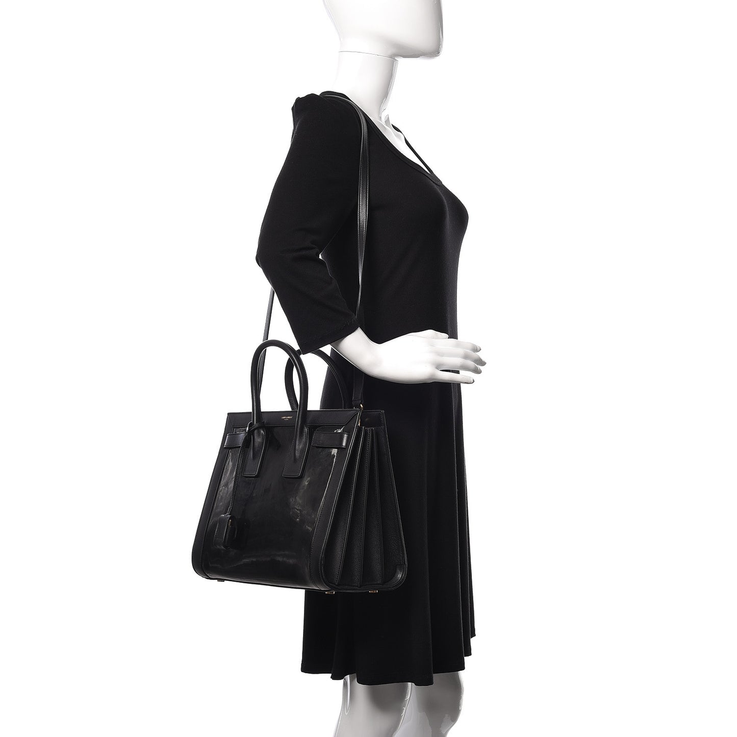 Patent Calfskin Small Sac de Jour Black
