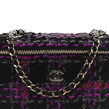 Chanel Tweed Quilted Small Vanity Case With Chain Black Purple Green Red 8 of 11