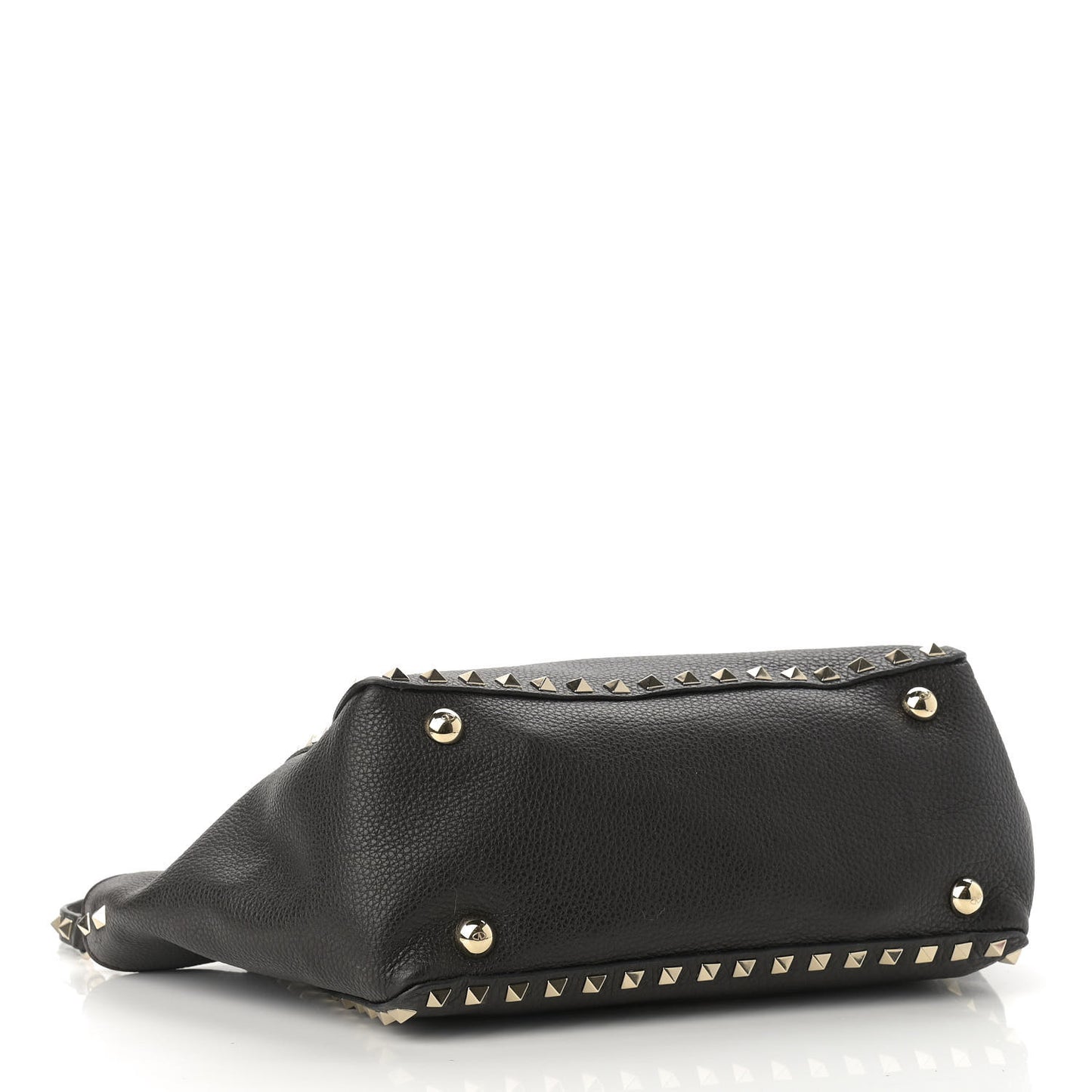 Grained Calfskin Small Rockstud Tote Black