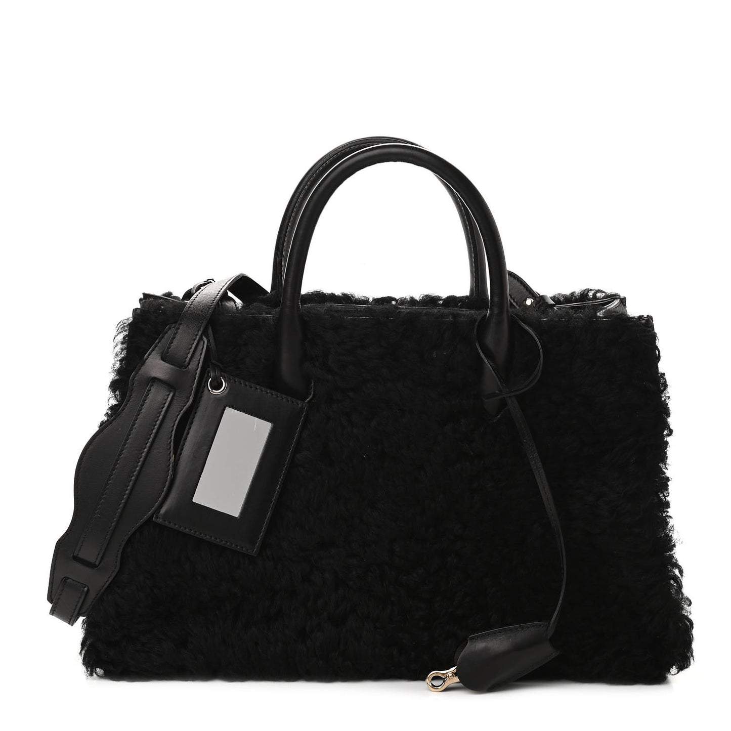Shearling Calfskin Padlock Nude Work XS Bag Black
