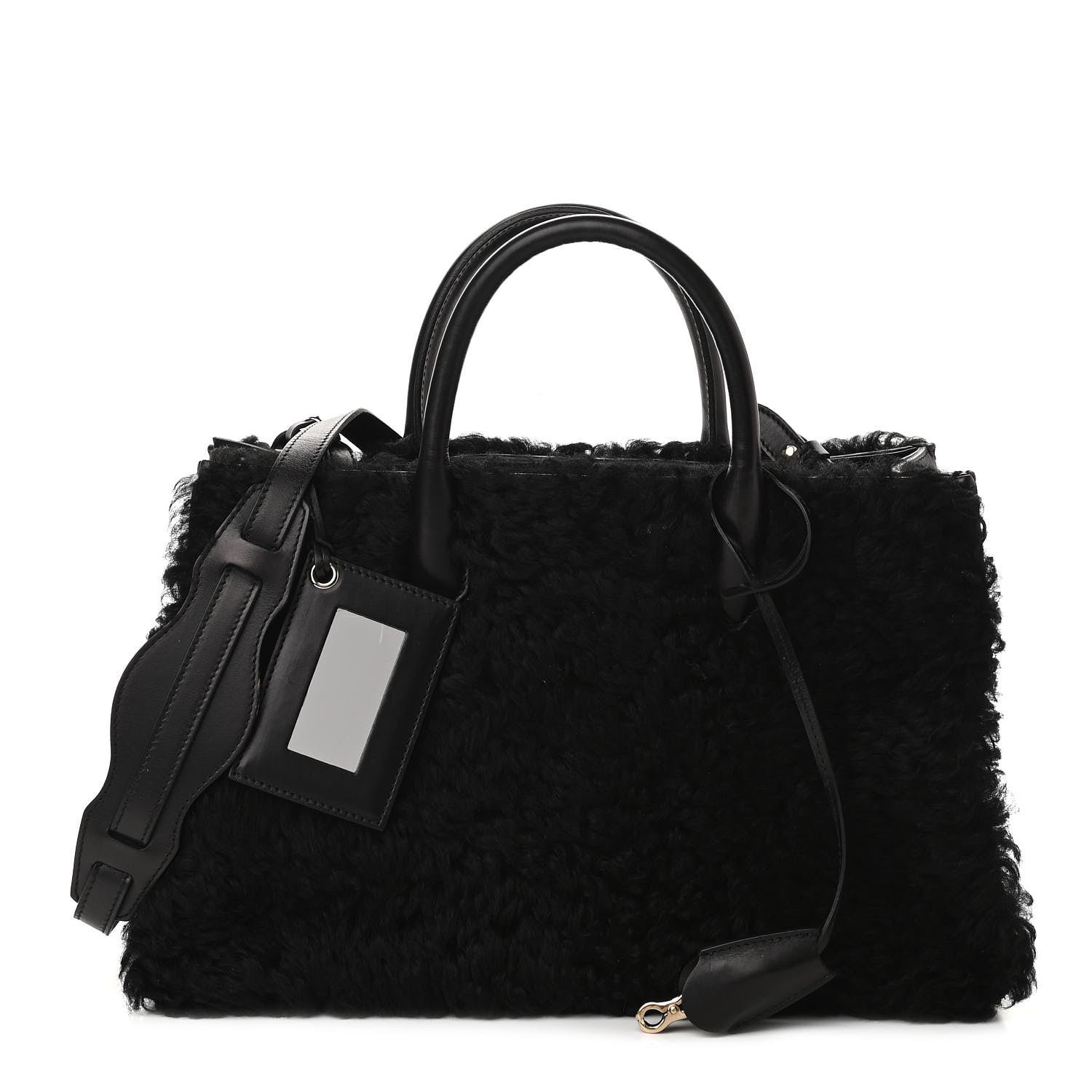 Balenciaga Shearling Calfskin Padlock Nude Work XS Bag Black 1 of 14