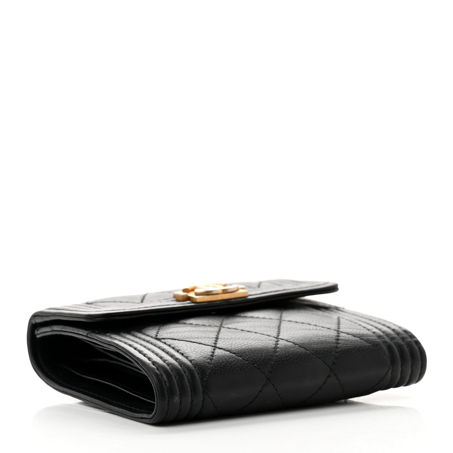 Caviar Quilted Compact Boy Wallet Black