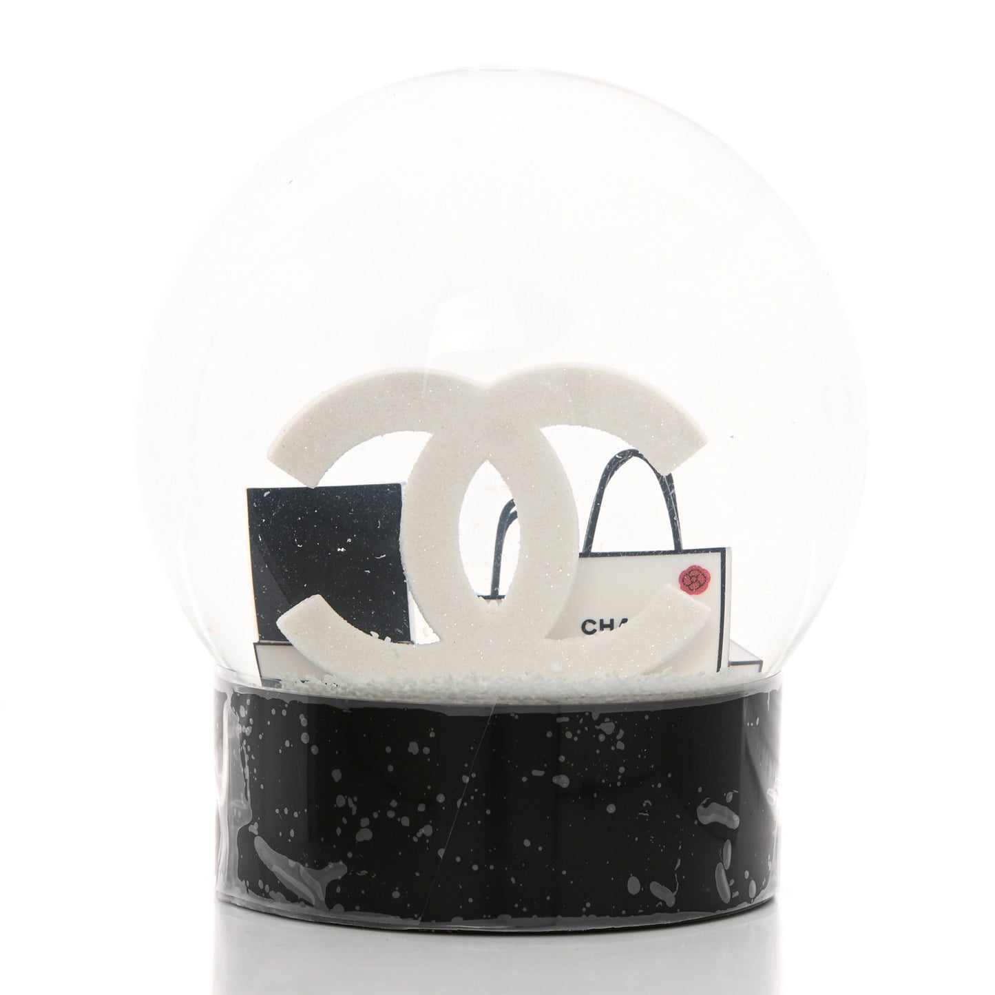 Glass CC Shopping Bag Snow Globe