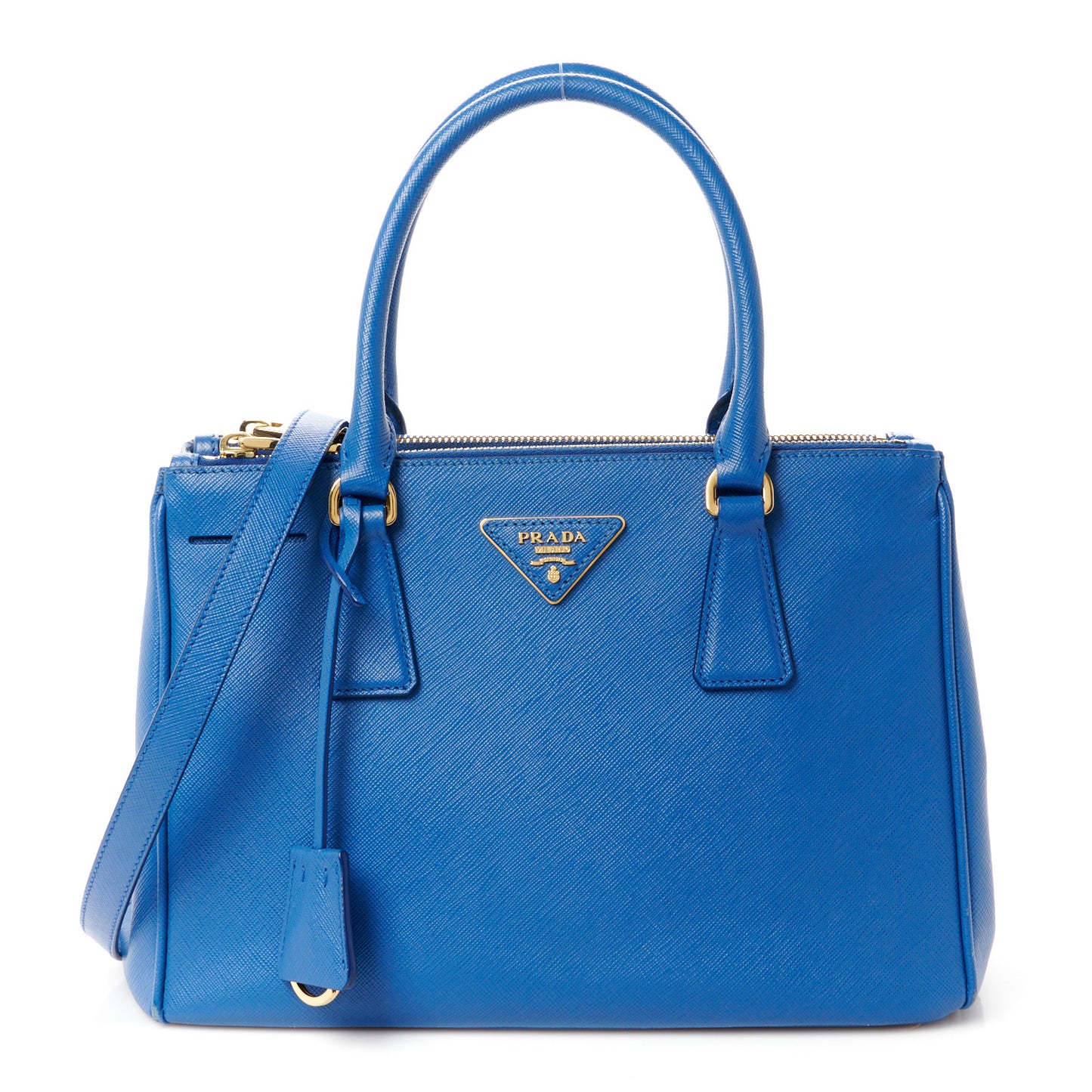 Saffiano Lux Small Galleria Double Zip Tote Azzurro