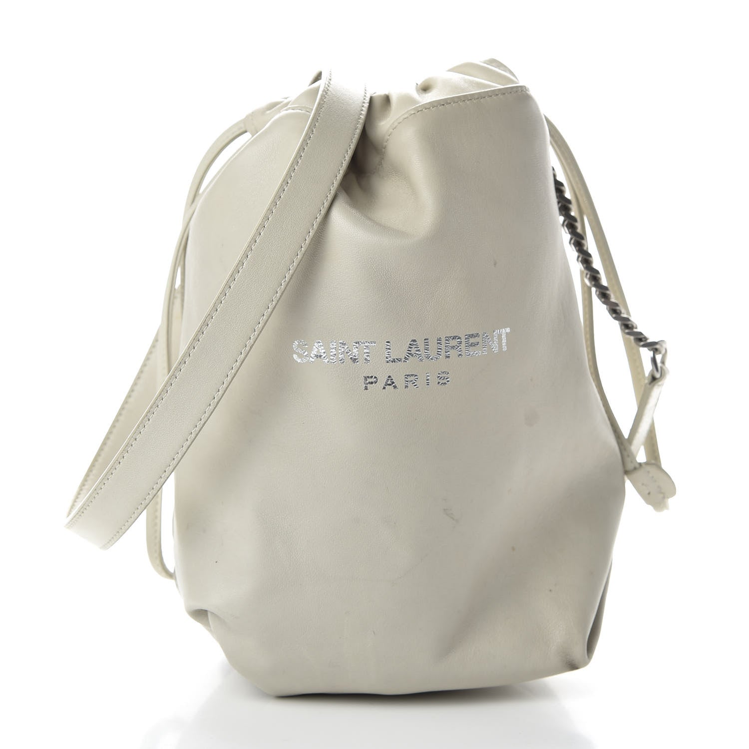 Saint Laurent Lambskin Small Teddy Bucket Bag White 2 of 8