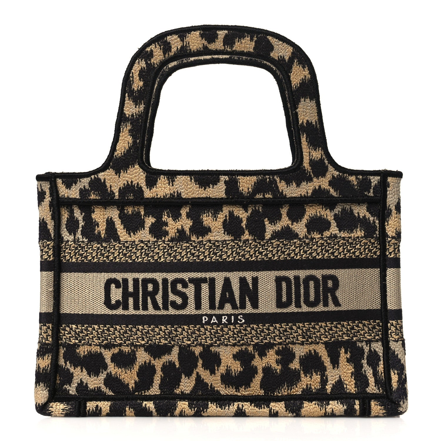 Christian Dior Canvas Mizza Embroidered Mini Leopard Book Tote Beige 1 of 6