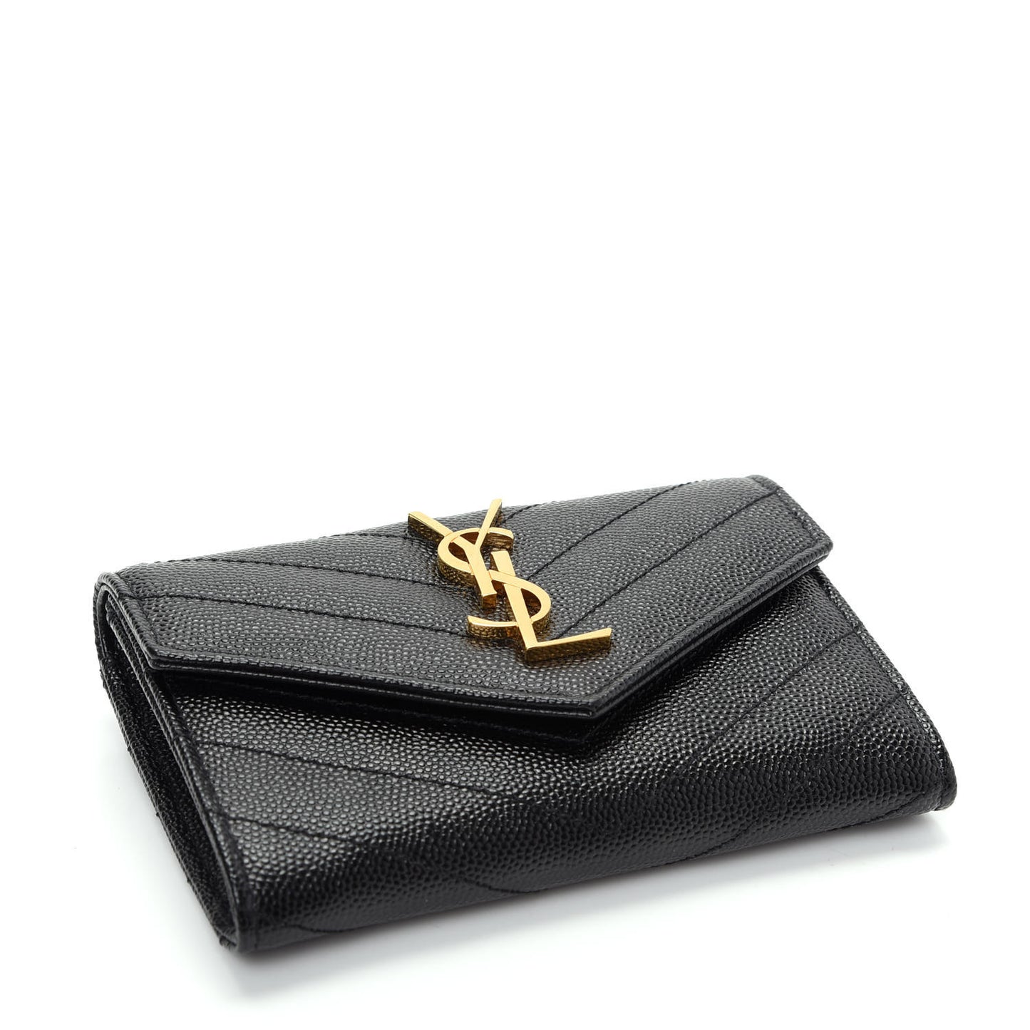 Grain De Poudre Matelasse Chevron Small Monogram Envelope Wallet Black