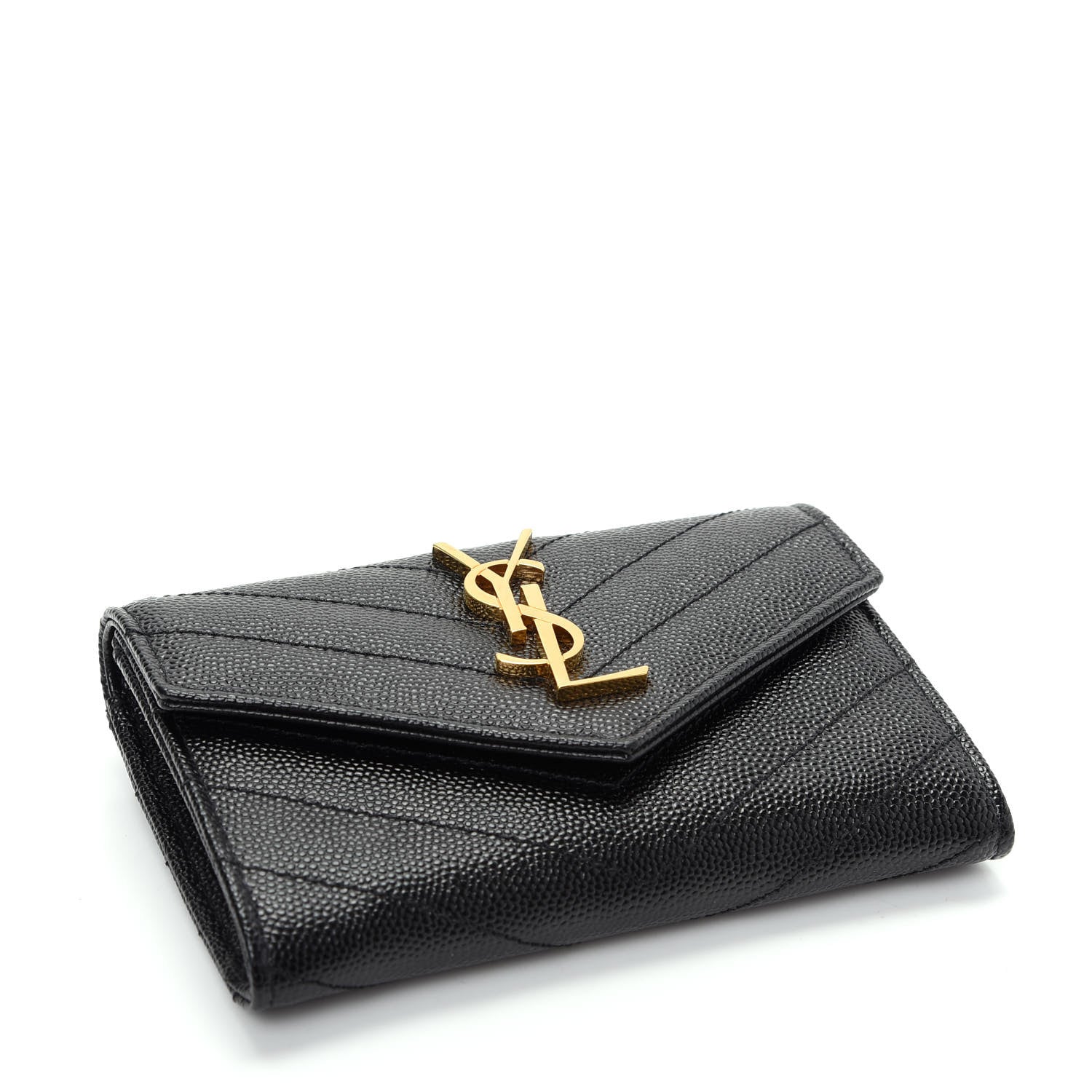 Saint Laurent Grain De Poudre Matelasse Chevron Small Monogram Envelope Wallet Black 4 of 8