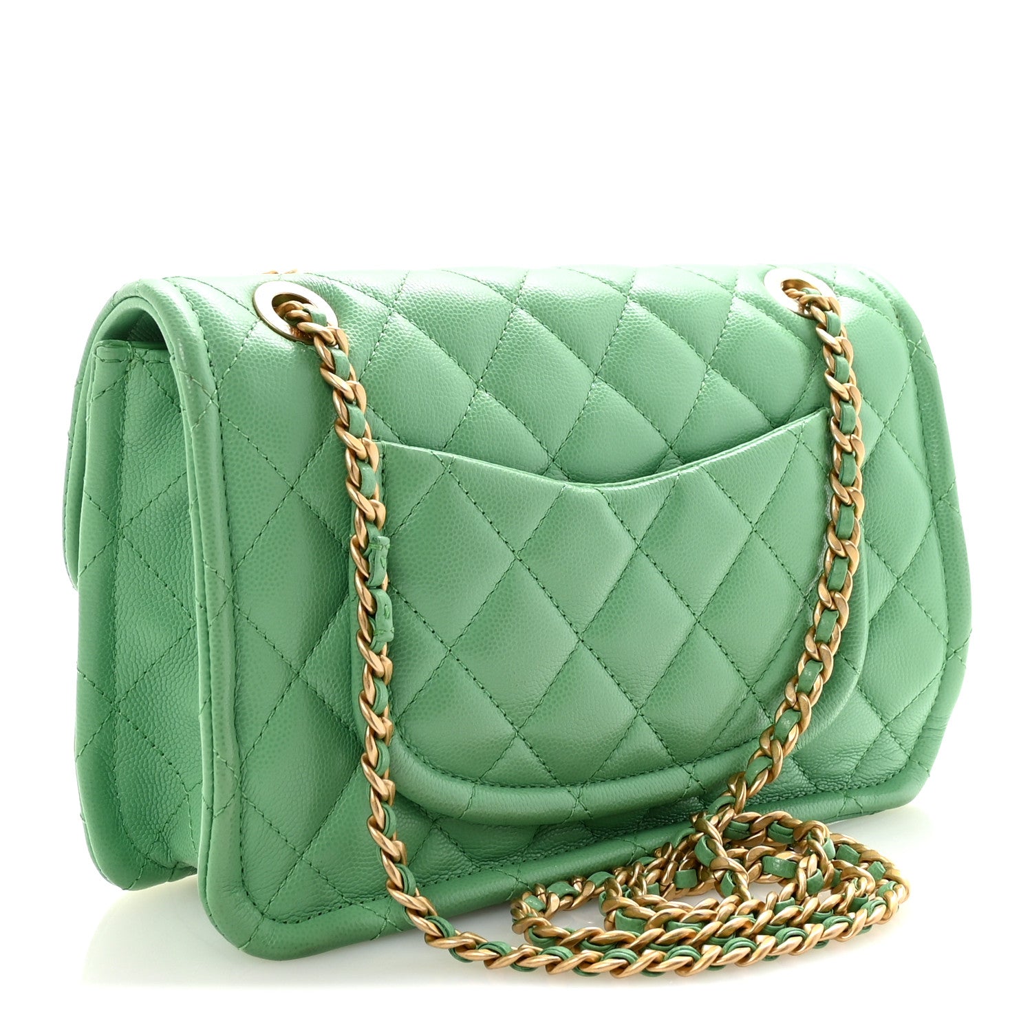 Chanel Caviar Quilted Medium Sweet Classic Flap Green 2 of 10