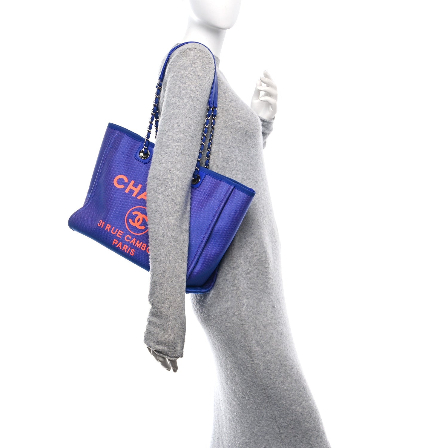 Chanel Mixed Fibers Small Deauville Tote Blue Orange 1766619