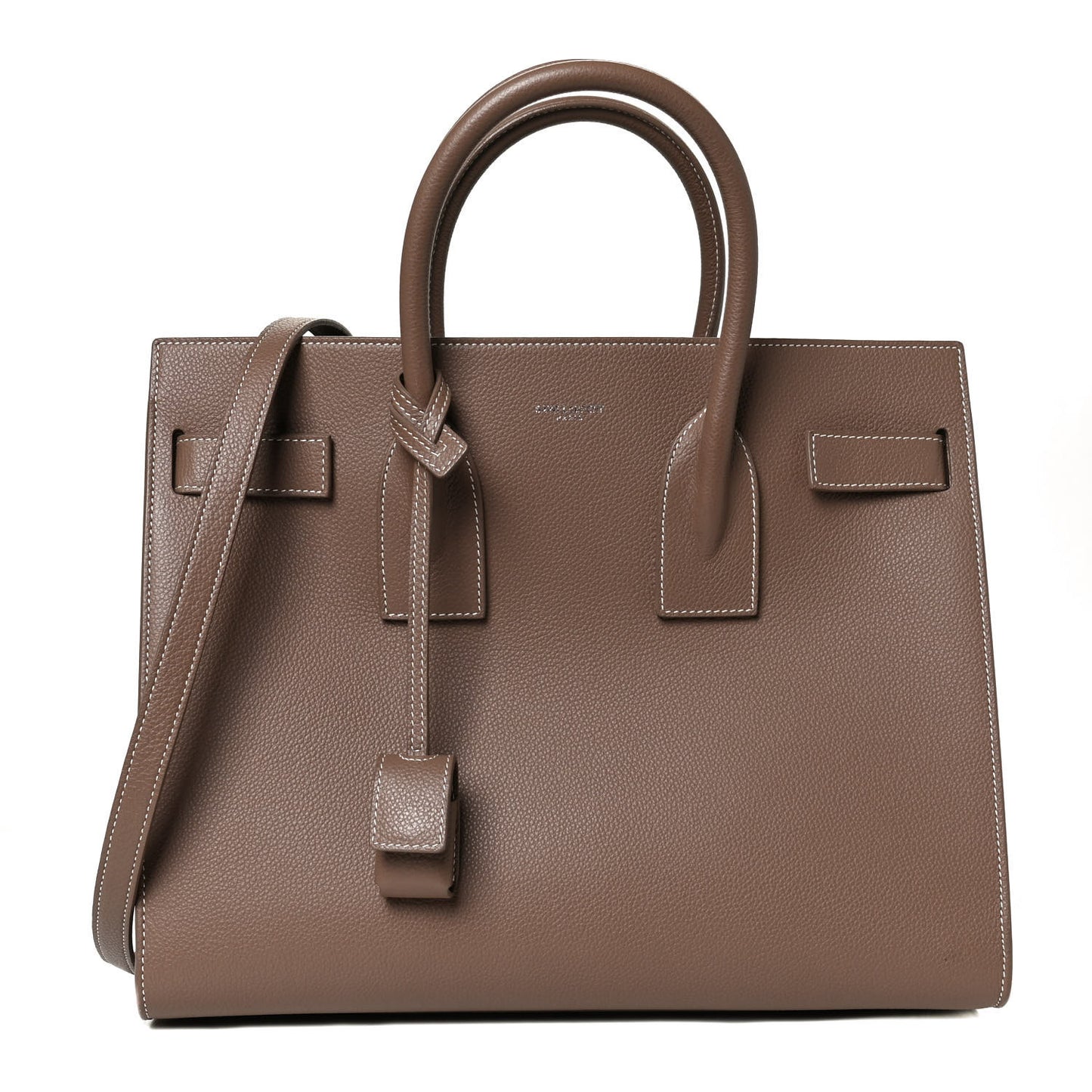 Grained Calfskin Topstitch Small Classic Sac De Jour Taupe